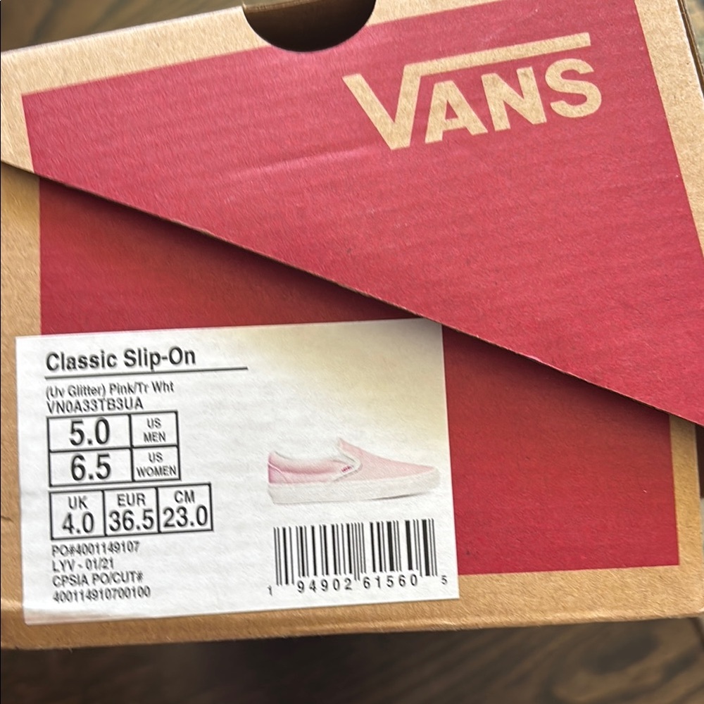 Vans Classic Slip-On Pink and White Sneakers